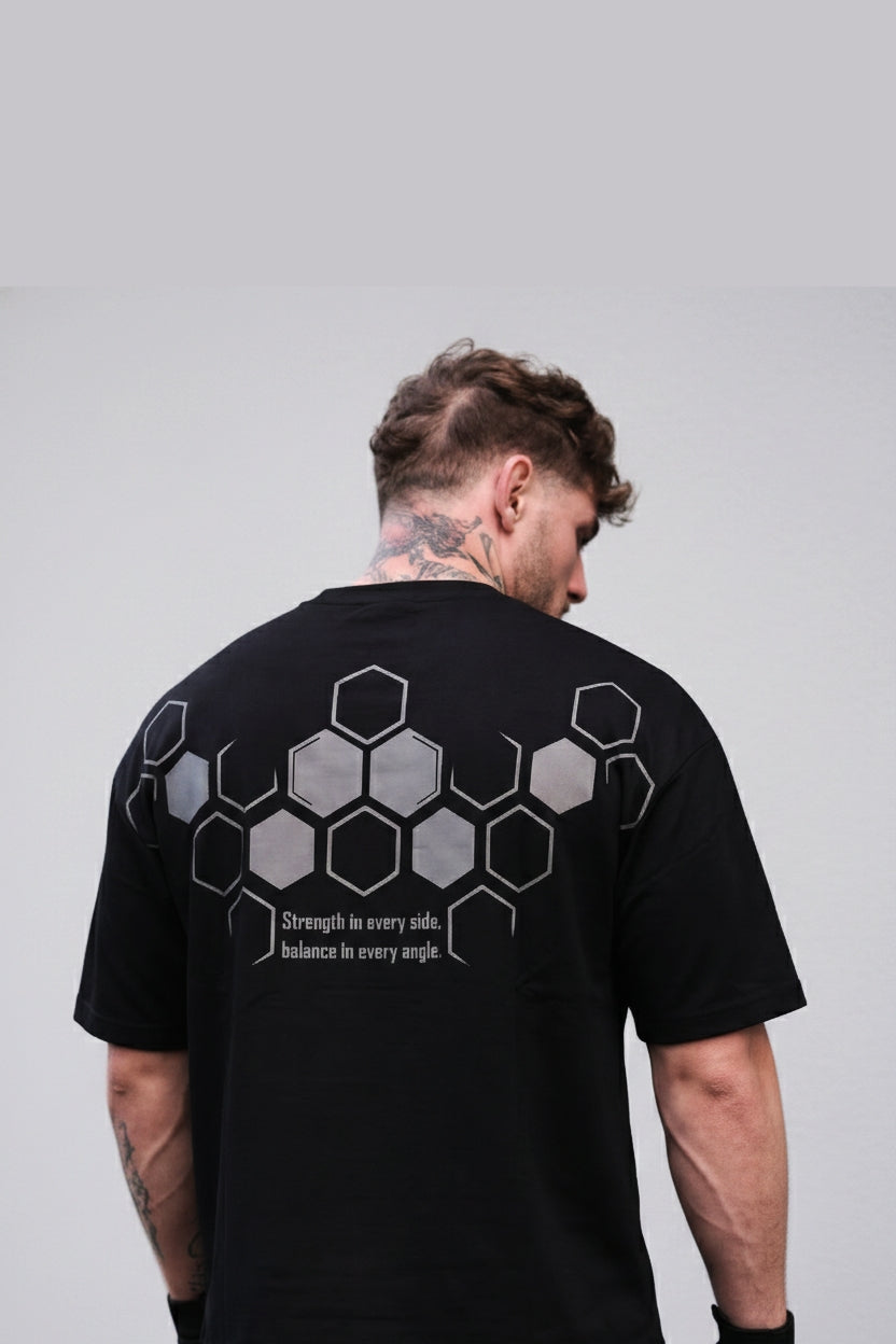 SHREADS HEX-BALANCE oversized T-Shirt with hexagonal back print
