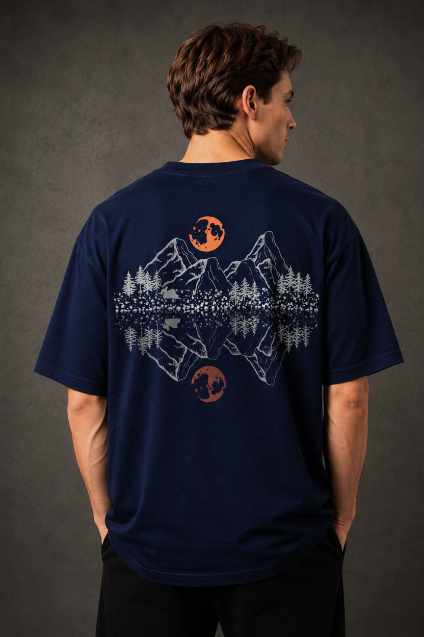 Shreads MOUNT FOREST Unisex Navy Blue Oversized T-Shirt
