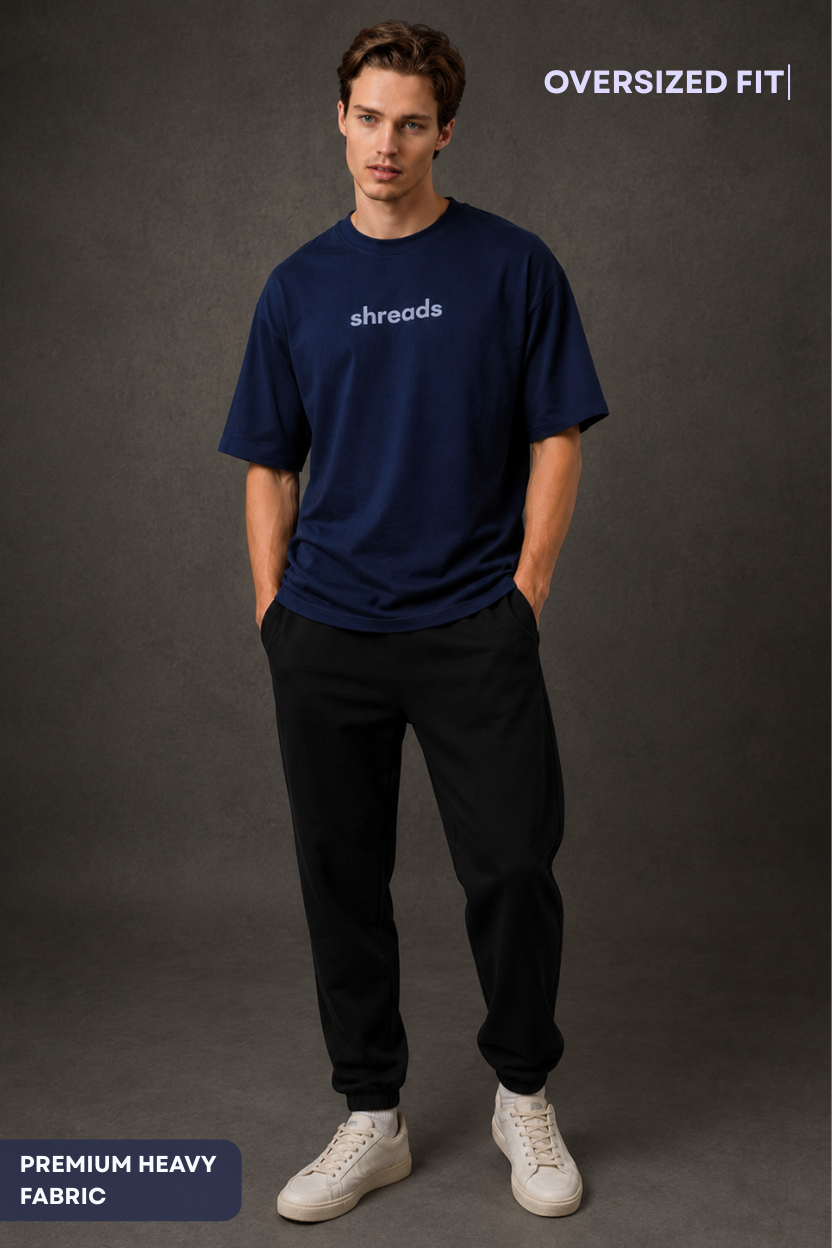 Shreads MOUNT FOREST Unisex Navy Blue Oversized T-Shirt